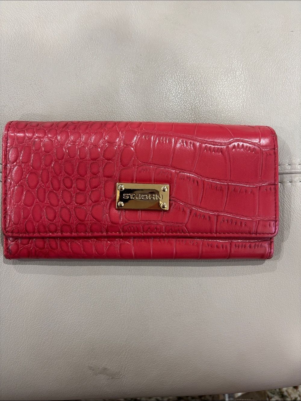 St. John Croc-Embossed Leather Continental Wallet